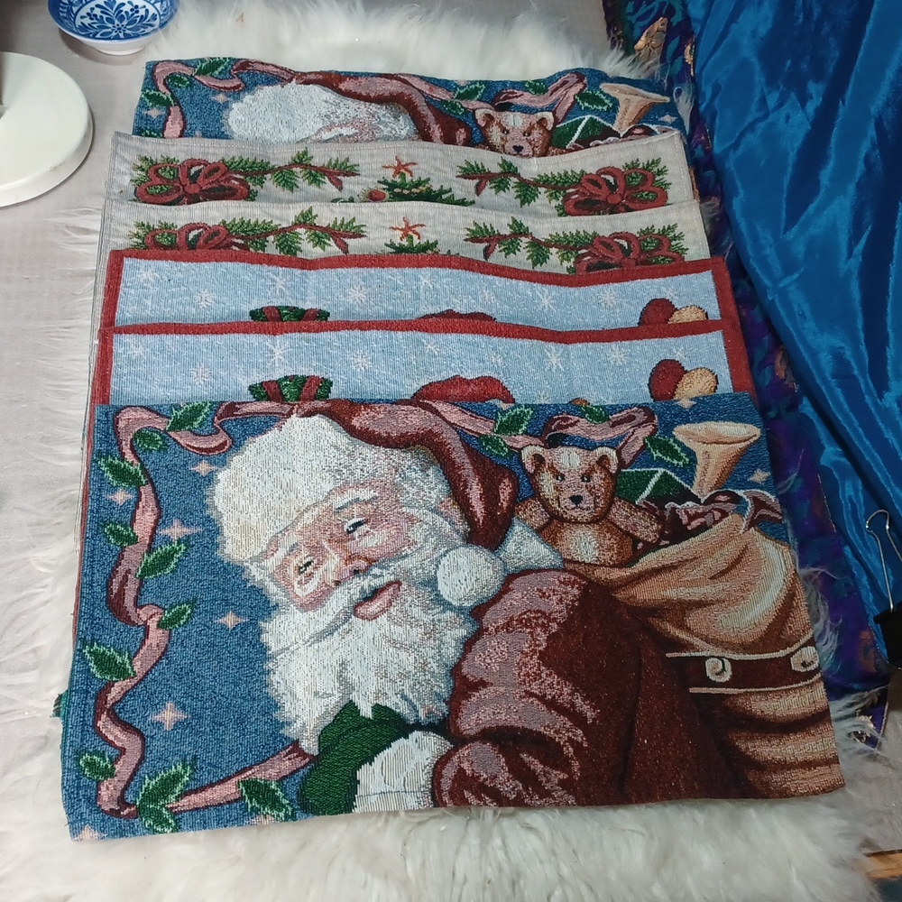 Vintage 3 sets of 2 designs each Tapestry Christmas placemats hand printed